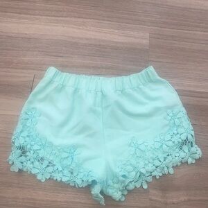 Zara Light Green Floral High Waist Shorts